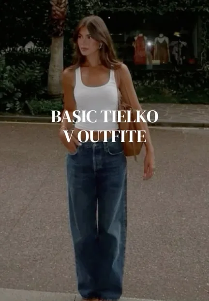 Biele basic tielko v letnom outfite
