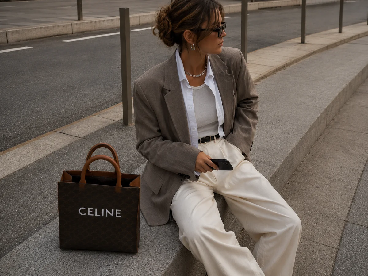 Kapsulový šatník, outfit s koženou Celine taškou